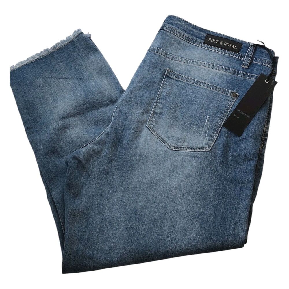 Rock & Royal Distressed Stretch Denim Straight Leg Denim Blue Ankle Jeans Sz 20